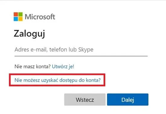 Odzyskiwanie konta Microsoft