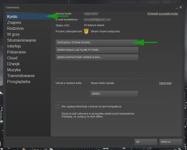 Wyłączanie Steam Guard